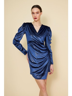 Kolu Büzgülü Simli Elbise