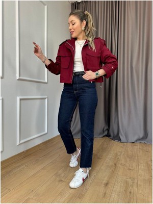 Qimya Butik Keyymod Kadın Çift Cep Apolet Detaylı Dik Yaka Oversize Astarlı Mont