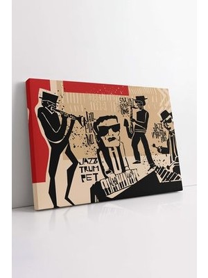 Soyut Jazz Müzik Grubu Dekoratif Kanvas Tablo, Jazz Müzik Enstrüman Müzik Odası Için Duvar Dekoru