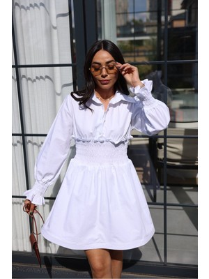 Qimya Butik Keyymod Kadın Manşeti ve Beli Gipeli ( Lastikli ) Eteği Balenli Cotton Elbise