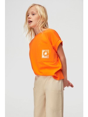 NK Kız Çocuk Asimetrik Cepli Tshirt 8-14 Yaş Oranj