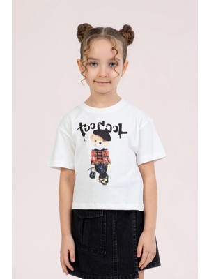 Dmb Kız Çocuk Baskılı Tshirt 4-9 Yaş Ekru