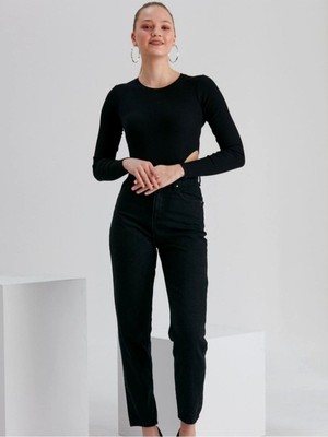 ByCukurovaFrango Siyah Kadın Boyfriend Jean Yüksek Bel %100 Pamuk Kot Pantolon 2024