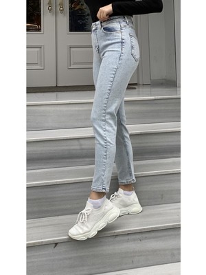ByCukurovaFrango Leo 90's Dora Kar Yıkama Kadın Mom Jean Likralı Kar Yıkama Jean Pantolon
