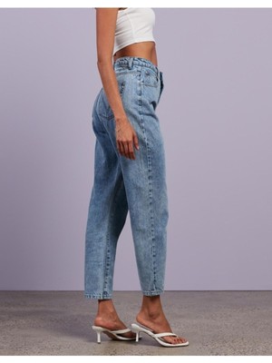 ByCukurovaFrango Kar Yıkama Comfort Mom Jean Pantolon-Mavi