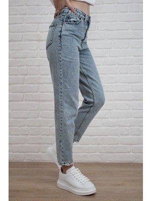 ByCukurovaFrango Luna Mavi Kar Yıkama Mom Boyfriend Jean Kadın Power Likra Toparlayıcı 2024