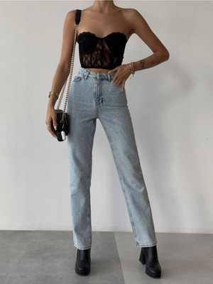 ByCukurovaFrango Leo 90's Dora Zero Canga Kadın Kar Yıkama Yüksek Bel Rahat Kesim Mom Jean Kot Pantolon