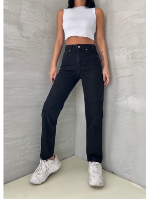 ByCukurovaFrango Harvey Kadın Siyah Yüksek Bel Mom Likralı Jeans 2024