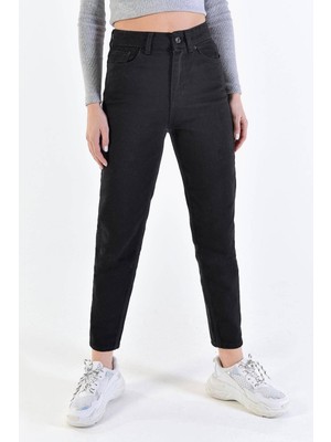 ByCukurovaFrango Penolope Kadın Kadın Siyah Beli Lastikli Mom Jean
