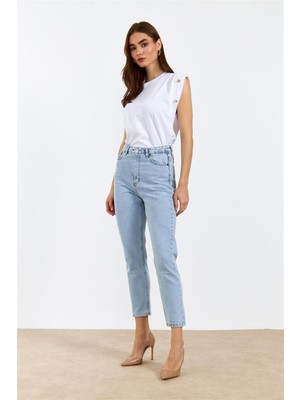 Leo 90's Dora Mom Fit Kar Yıkama Kadın Kot Pantolon
