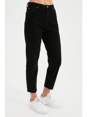 ByCukurovaFrango Leo Penelope Siyah Solmaz Mom Jean Kadın Boyfriend Yüksek Bel Power Likra