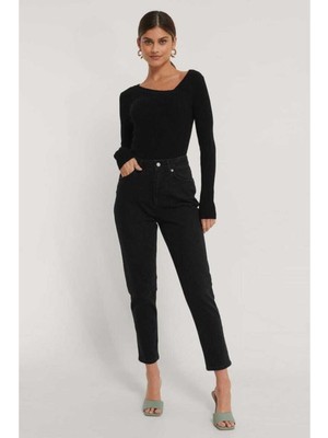 ByCukurovaFrango Leo Max Siyah Solmayan Yüksek Bel Hafif Likralı Mom Jeans