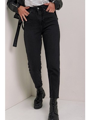 ByCukurovaFrango Monera Siyah Mom Jean Pantolon Renk Solmaz 2024