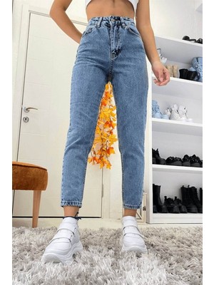 ByCukurovaFrango Kadın Mavi Kar Yıkamalı Likralı Mom Jeans 2024