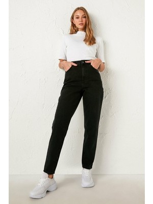 ByCukurovaFrango Zero Max Yüksek Bel Black Mom Jeans Likralı Esnek Kot Pantolon(Tam Kalıptır)