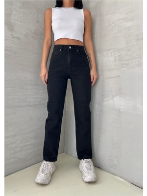 ByCukurovaFrango Leo Penelope Zero Lara Mom Siyah Rahat Kesim Comfort Yüksek Bel Jean