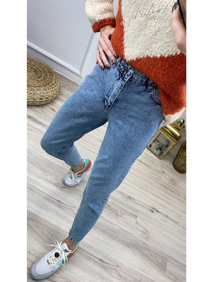 ByCukurovaFrango Zero Max Yüksek Bel Mavi Likralı Mom Jeans Esnek Kot Pantolon