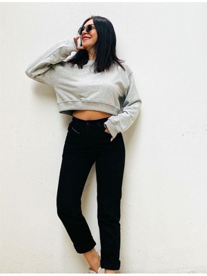 ByCukurovaFrango Zero Max Yüksek Bel Siyah Mom Kot Pantolon %100 Pamuk Esnek Jeans(Tam Kalıp)