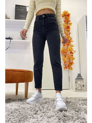 ByCukurovaFrango Zero Max Yüksek Bel Kadın Yüksek Bel Siyah Mom Likralı Esnek Kot Pantolon(Tam Kalıptır)