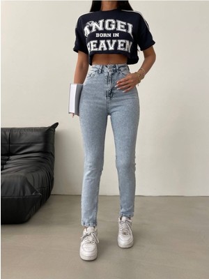 ByCukurovaFrango Zero Max Yüksek Bel Mavi Kar Yıkama Likralı Esnek Kot Pantolon ( 1 Beden Büyük Alınız)