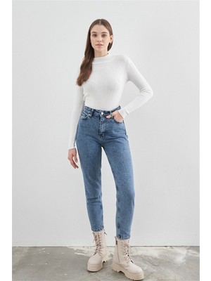 ByCukurovaFrango Zero Max Kadın Süper Yüksek Bel Mavi Mom Jeans Likralı Esnek Kot Pantolon