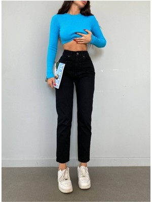 ByCukurovaFrango Leo Penelope Zero Kadın Siyah Mom Boyfriend Yüksek Bel Kot Jeans Pantolon