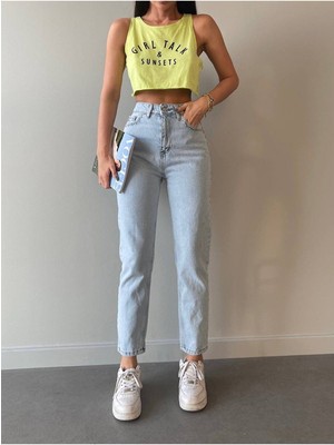 ByCukurovaFrango Leo 90's Dora Kar Yıkama Yüksek Bel Likralı Mom Jeans Pantolon