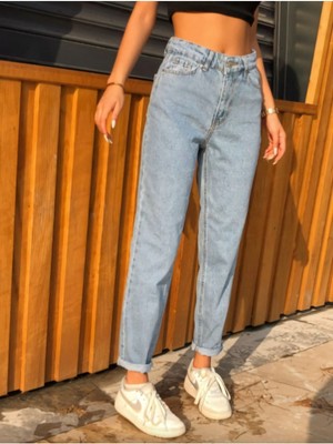 ByCukurovaFrango Zero Max Yüksek Bel Mavi Mom Jeans Likralı Esnek Kot Pantolon(1 Beden Büyük Alınız)