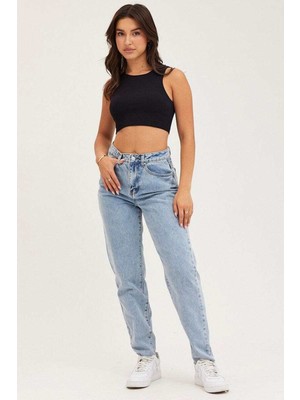 ByCukurovaFrango Zero Max Kar Yıkama Likralı Mom Jeans Mavi Esnek Kot Pantolon