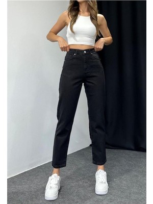 ByCukurovaFrango Penelope Just Siyah Orijinal Ultra Yüksek Bel Mom Jean(Tam Kalıptır)