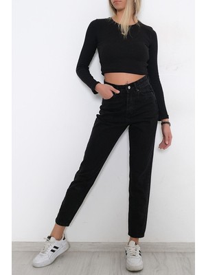 ByCukurovaFrango Yüksek Bel Siyah Mom Jeans Likralı Esnek Kot Pantolon ( 1 Beden Küçük Alın )