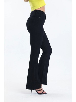 ByCukurovaFrango Serialof Siyah Flare Ispanyol Paça Jeans Solmaz Siyah Ispanyol Jeans Yüksek Bel Kot 2024