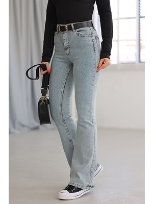 ByCukurovaFrango Benjamin Kar Yıkama Gold Ispanyol Ispanyol Jean Yüksek Bel Kot Pantolon