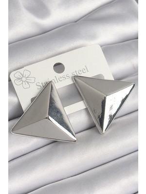 ForWhat Zarif Kadın Için Silver Pirinç 3D Üçgen Biçimli Küpe