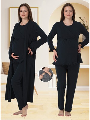 Effortt Lohusa Sabahlıklı Pijama Takımı Lacivert - 4044