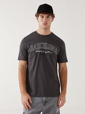 Bisiklet Yaka Kısa Kollu Baskılı Penye Erkek Tişört