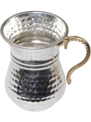 Bakır El Dövmesi Kulplu Ayran Su Meşrubat Bardağı 9.5 cm Gümüş Renk