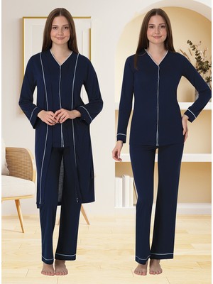 Effortt Lohusa Sabahlıklı Pijama Takımı Lacivert - 5074