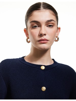 Koton Cepli Uzun Kollu Düğmeli Bisiklet Yaka Triko Hırka