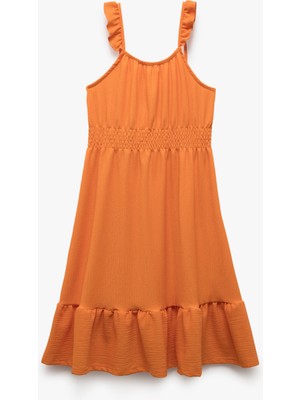 Koton Fırfırlı Gipe Detaylı Askılı Midi Elbise