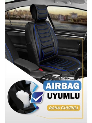 Mini Copper Contryman Uyumlu Yarı Deri Oto Koltuk Kılıfı Ön/arka 5li Anka Set Siyah-Mavi