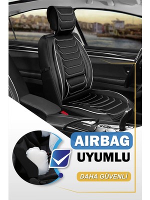 Mini Copper Contryman Uyumlu Yarı Deri Oto Koltuk Kılıfı Ön/arka 5li Anka Set Siyah-Beyaz
