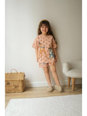 Kız Çocuk Ceylan Modelli Baskılı Şortlu Pamuk Takım