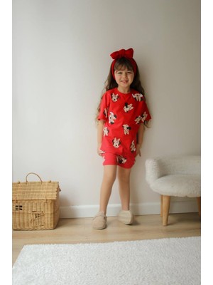 Kız Çocuk Karakter Modelli Baskılı Şortlu Pamuk Takım