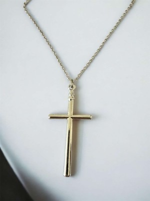 Herşey Nota Haç - Hz. Isa Erkek Kadın Kolye Antik Gümüş Kaplama - 60 cm Düz Zincir