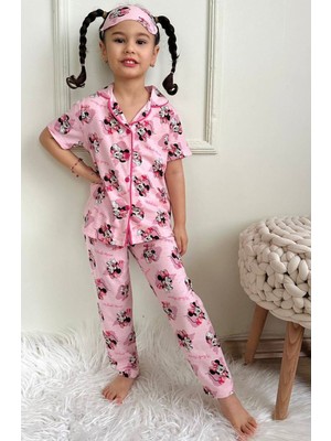 Pjkö Minnie Mause Desen Pembe Kısa Kollu Önden Düğmeli Kız Çocuk Pijama Takımı 4-12 Yaş 538K-P