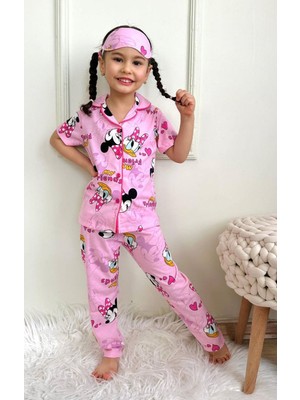 Pjkö Minnie Mause Desenli Pembe Kısa Kollu Önden Düğmeli Kız Çocuk Pijama Takımı 4-12 Yaş 722K