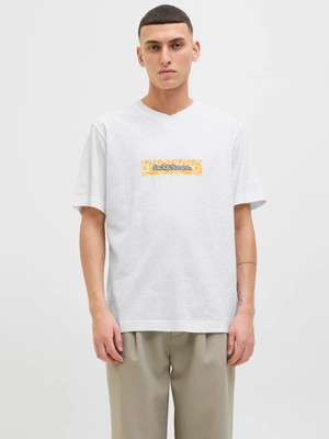 Jack & Jones Jack Jones Jorsplıt Aop Brandıng Tee Ss Crew Neck Erkek Beyaz Tshirt 12272993-01