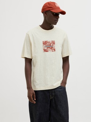 Jack & Jones Jack Jones Jorsplıt Aop Brandıng Tee Ss Crew Neck Erkek Bej Tshirt 12272993-06