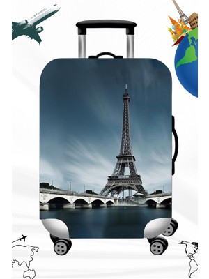 Likralı Esnek Kumaş Eyfel Kulesi Baskılı Dayanıklı Valiz Ve Bavul Kılıfı